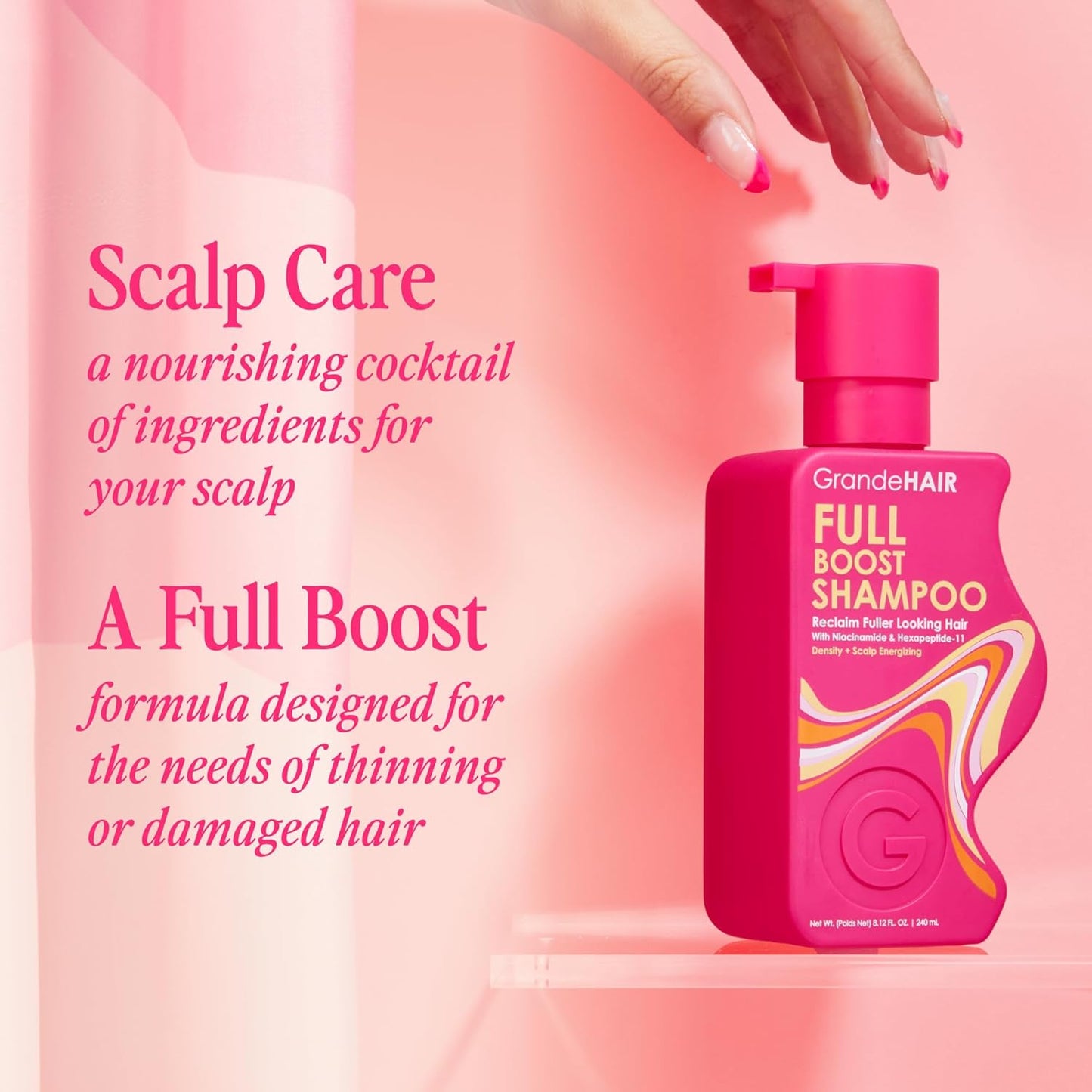 Grande Cosmetics GrandeHAIR Full Boost Shampoo & Conditioner - Sulfate-Free with Niacinamide, Biotin & Rice Protein - Cleanses, Conditions & Strengthens for Healthier & Fuller Looking Hair