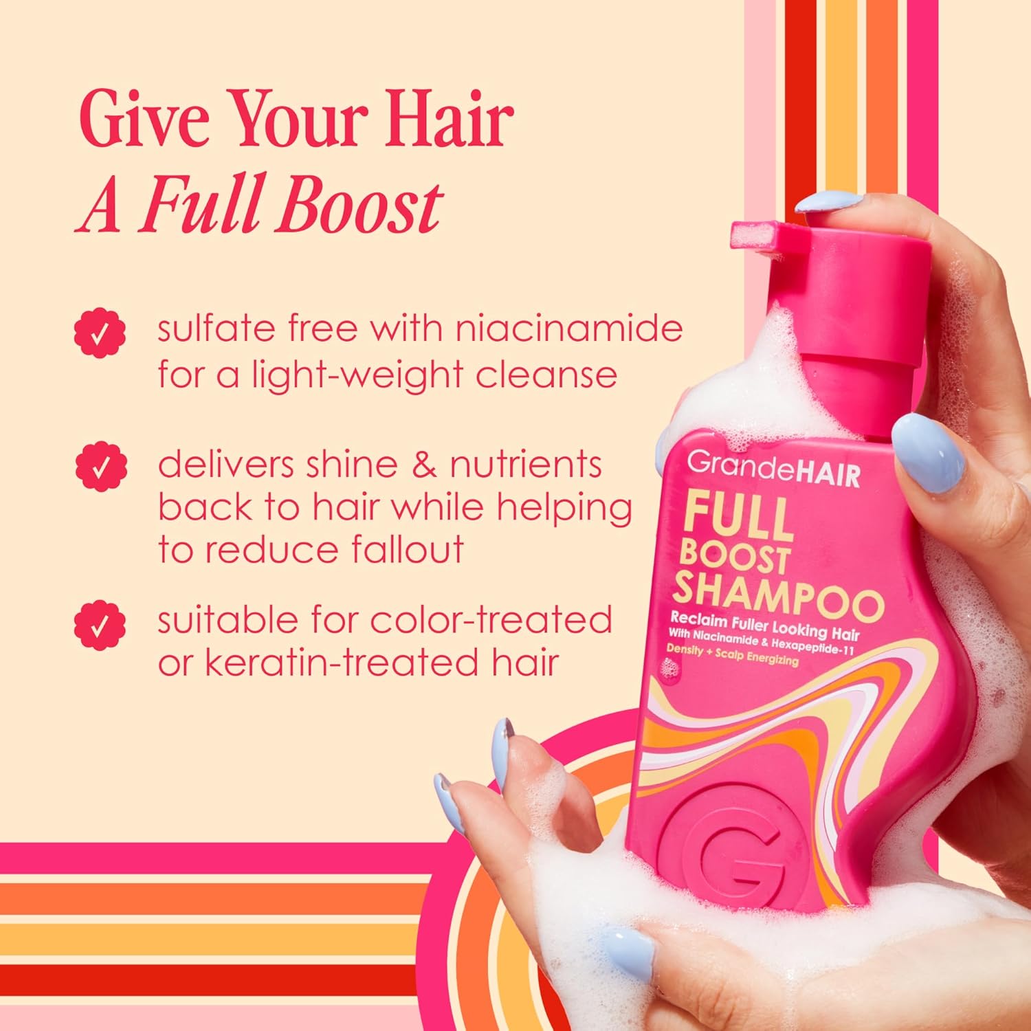 Grande Cosmetics GrandeHAIR Full Boost Shampoo & Conditioner - Sulfate-Free with Niacinamide, Biotin & Rice Protein - Cleanses, Conditions & Strengthens for Healthier & Fuller Looking Hair