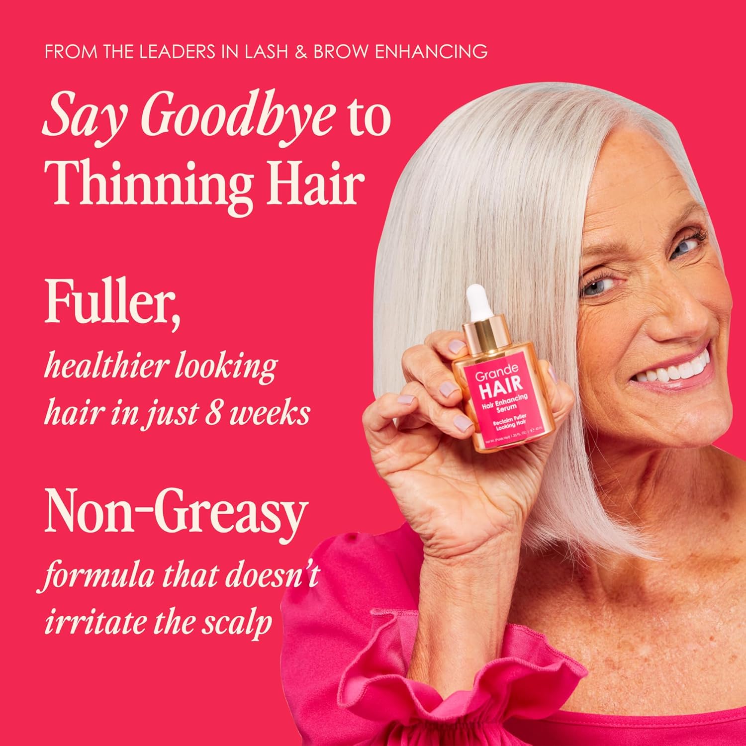 Grande Cosmetics Hair Serum for Men and Women, Promotes Thickness in Thinning Hair, Safe for Color Treated Hair