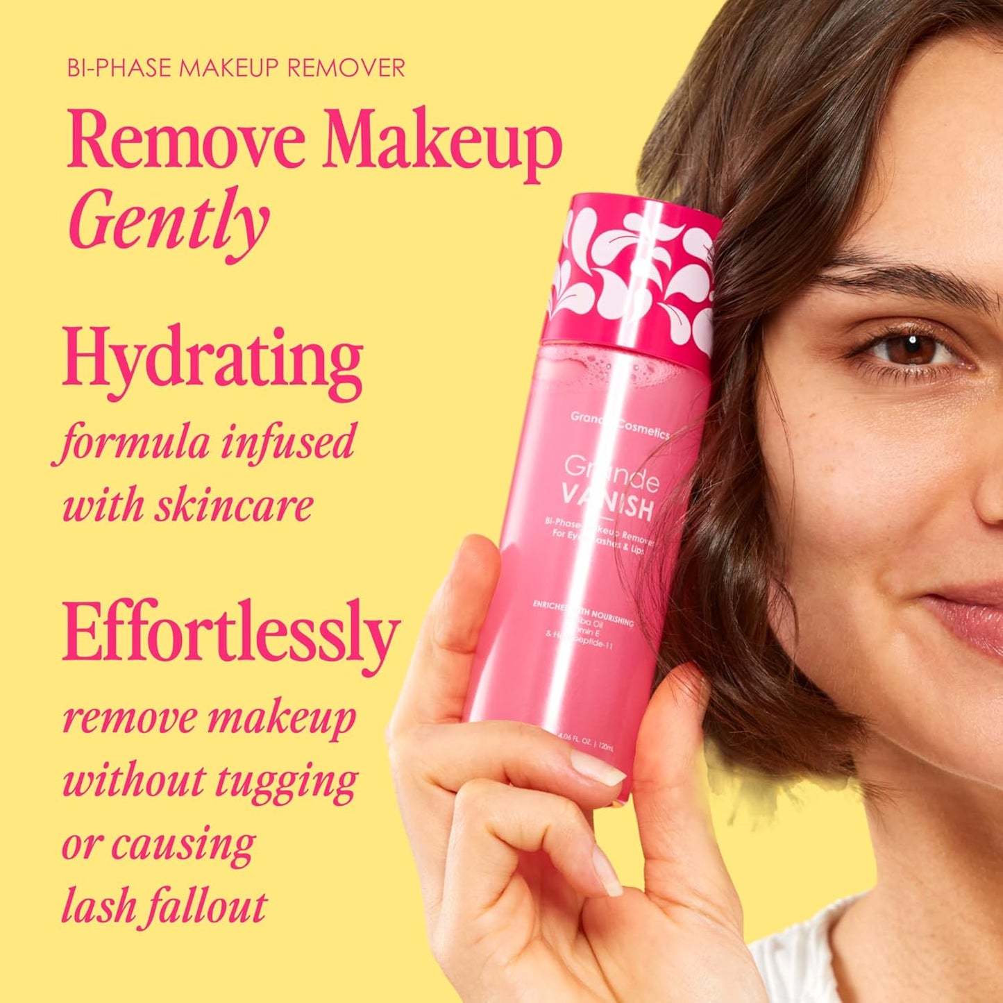 Grande Cosmetics Makeup Remover - Removes Water & Oil-Based Makeup, Dissolves Long-Wear & Waterproof Formulas (3.4 fl oz)
