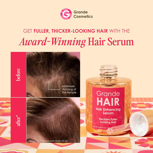 Grande Cosmetics Hair Serum for Men and Women, Promotes Thickness in Thinning Hair, Safe for Color Treated Hair