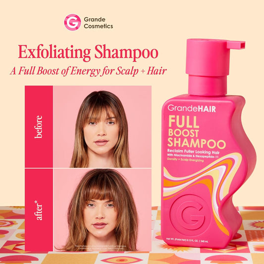 Grande Cosmetics GrandeHAIR Full Boost Shampoo & Conditioner - Sulfate-Free with Niacinamide, Biotin & Rice Protein - Cleanses, Conditions & Strengthens for Healthier & Fuller Looking Hair